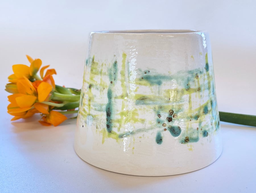 Wheel thrown ceramic pot - hand glazed with blue and green glazes