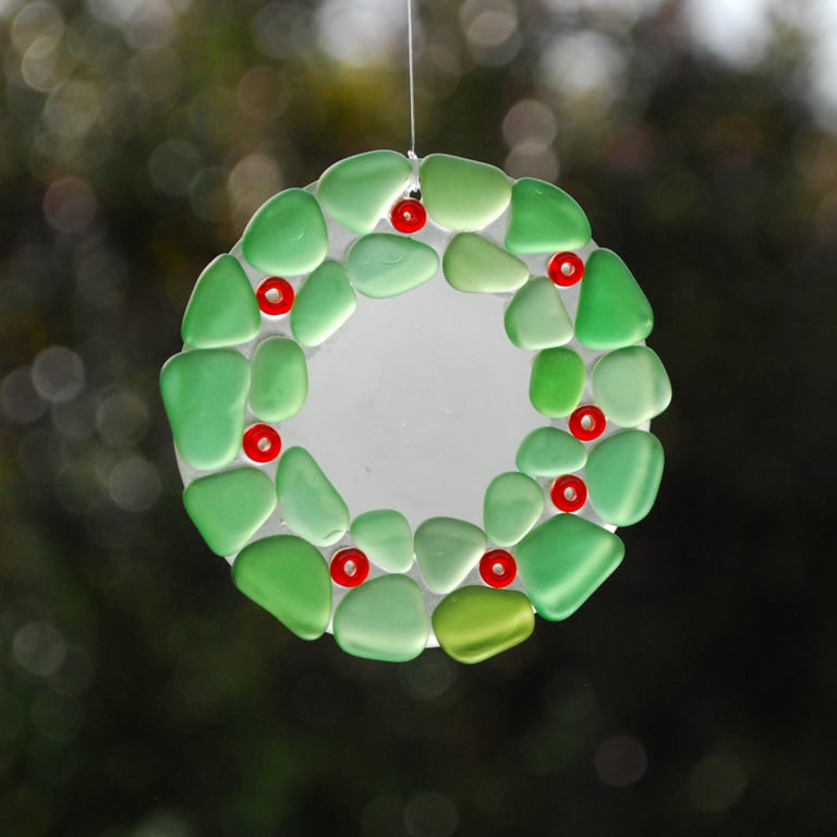 Wreath sun catcher from beach glass