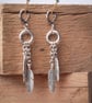 Silver feather earrings - long chain dangle stainless steel lever back earrings - Image 6