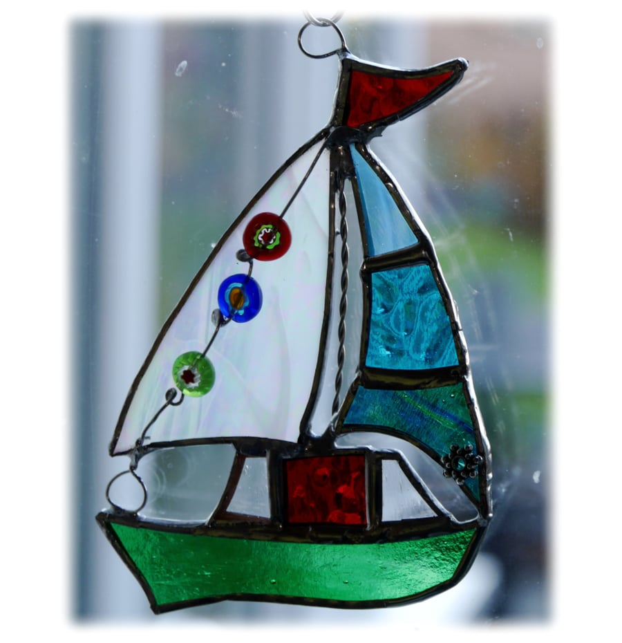 Boat Suncatcher Stained Glass Sailboat Yacht 057