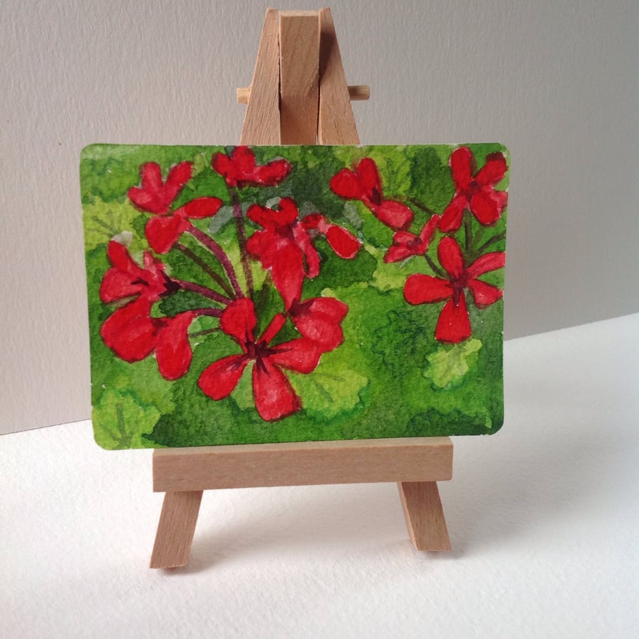 ACEO Original 'Impressions of Geranium Flowers' watercolour