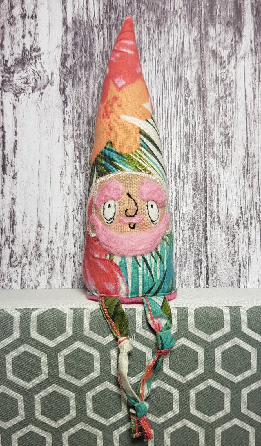 Upcycled Gnome in Tropical Floral Print. Bixby