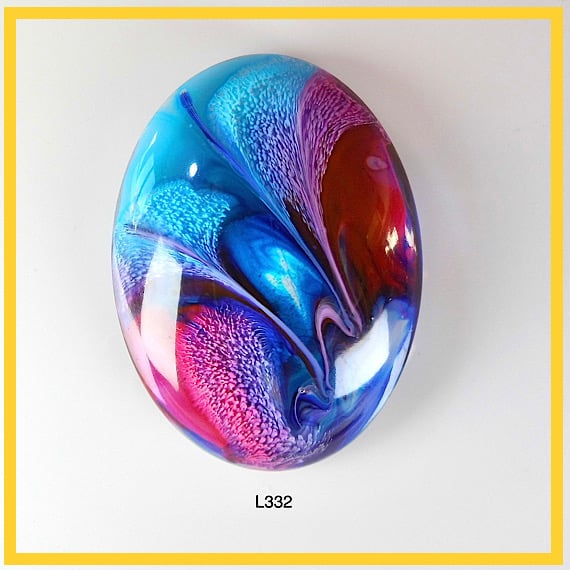Large Blue & Pink Cabochon, hand made, Unique, Resin Jewelry - L332
