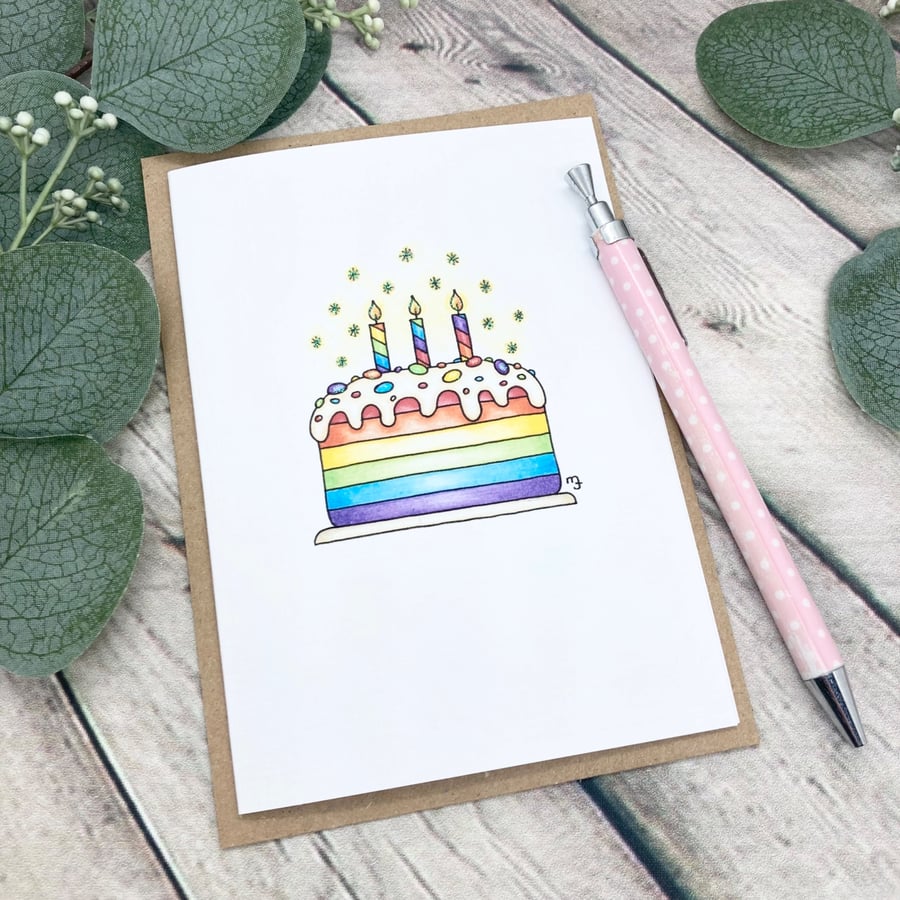 Rainbow Birthday Cake Card - Blank Card - Birthday Card