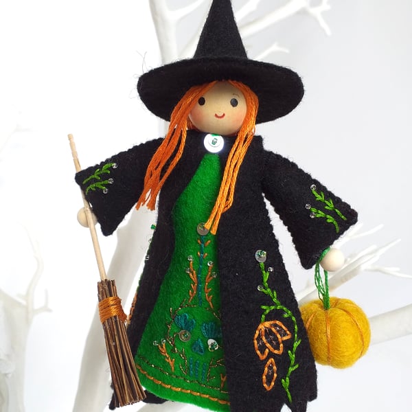 Halloween Witch Ornament, Wool Felt Witch 
