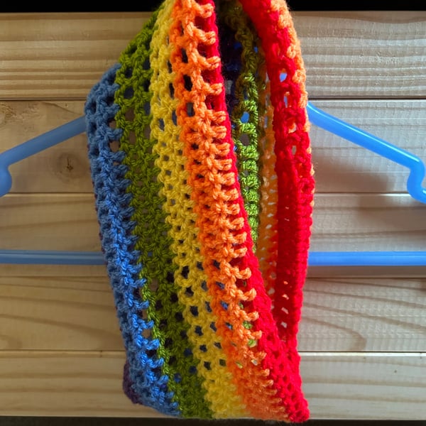 Crocheted Rainbow Unisex Cowl Neck Warmer Stripes