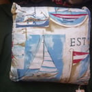 Square 17inch Double Sided Cotton Sailing Boat Cushion Cover Blue White