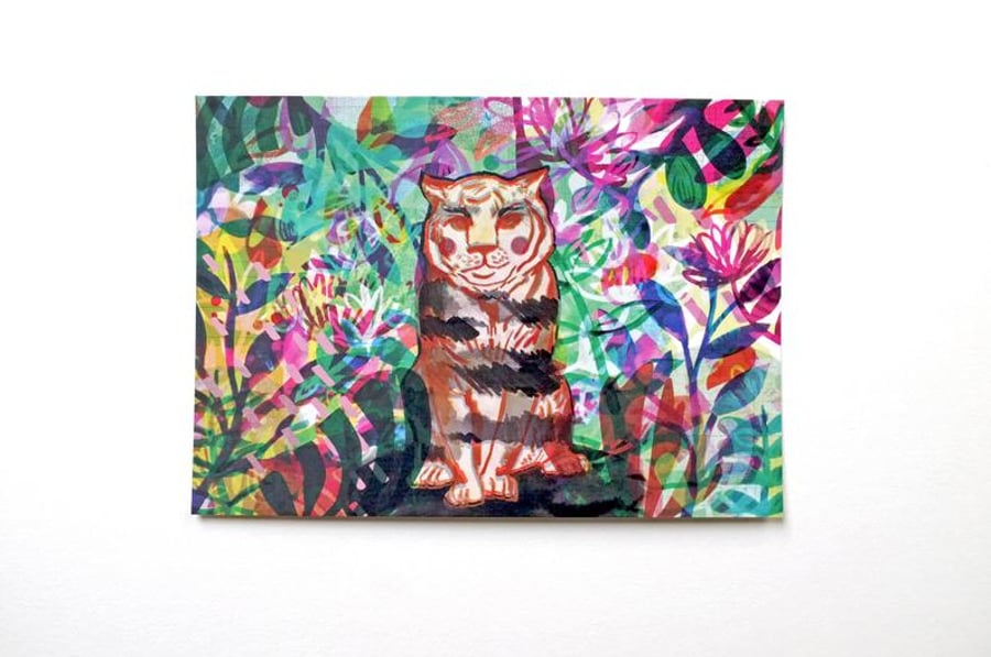 Bloom Tiger Illustrated Postcard