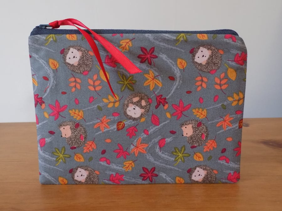 'Autumn Hedgehog' Fabric Storage Pouch Small Make Up Bag Cosmetics Purse