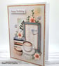 Cosy Birthday Card - autumn flowers, coffee, cupcake, books, decoupage - Image 2