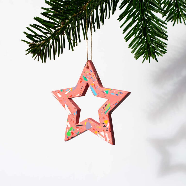 Star Terrazzo Christmas Ornament, Pink Rainbow Eco Sustainable Xmas Gift Scandi