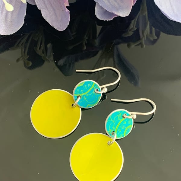 Water colour collection - hand painted aluminium earrings turquoise and lime
