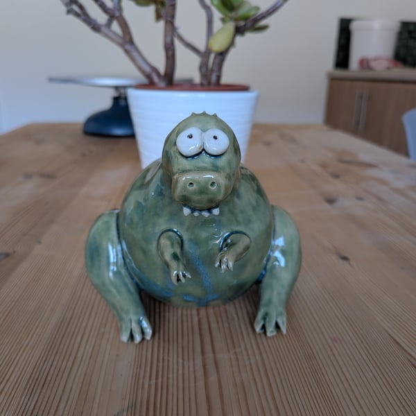 Chonky T-rex sculpture, dinosaur ornament, green T-rex