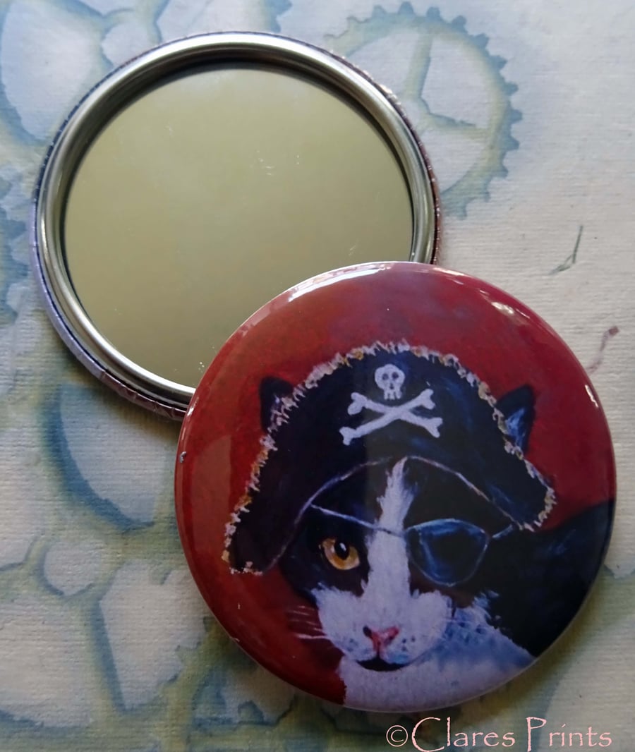 Pirate Cat Art 58mm Pocket Mirror Animal Badges Cats Skull