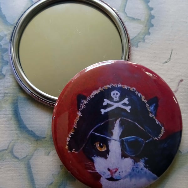 Pirate Cat Art 58mm Pocket Mirror Animal Badges Cats Skull