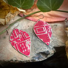 Red Embossed Leaf-Shaped Upcycled Tin Earrings