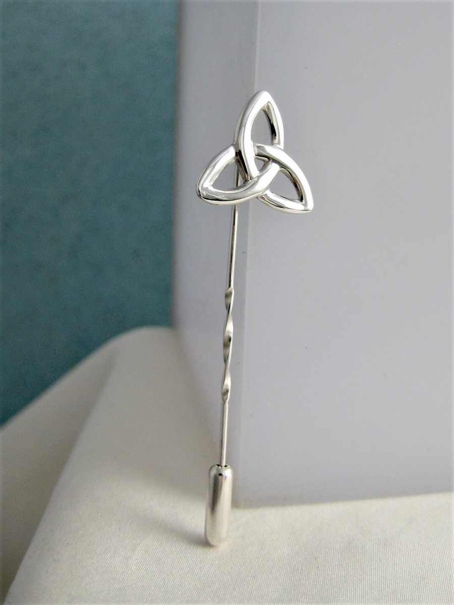 Sterling Silver Celtic Trinity Knot Tie & Lapel Stick Pin-Brooch 