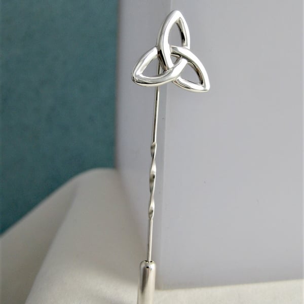 Sterling Silver Celtic Trinity Knot Tie & Lapel Stick Pin-Brooch 
