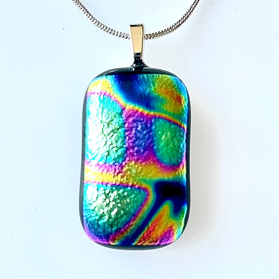 Colour Bursts Dichroic Glass Pendant Necklace 