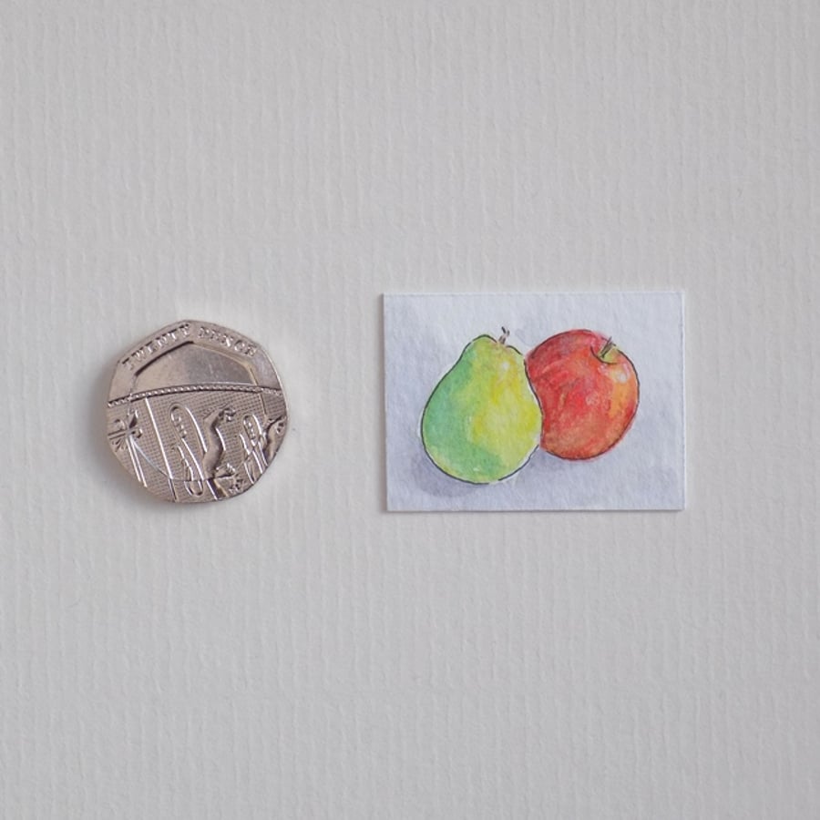 Miniature Watercolour Painting 'Apple & Pear' (2.5 cm x 3.5 cm)