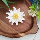 Beaded White Daisy Brooch