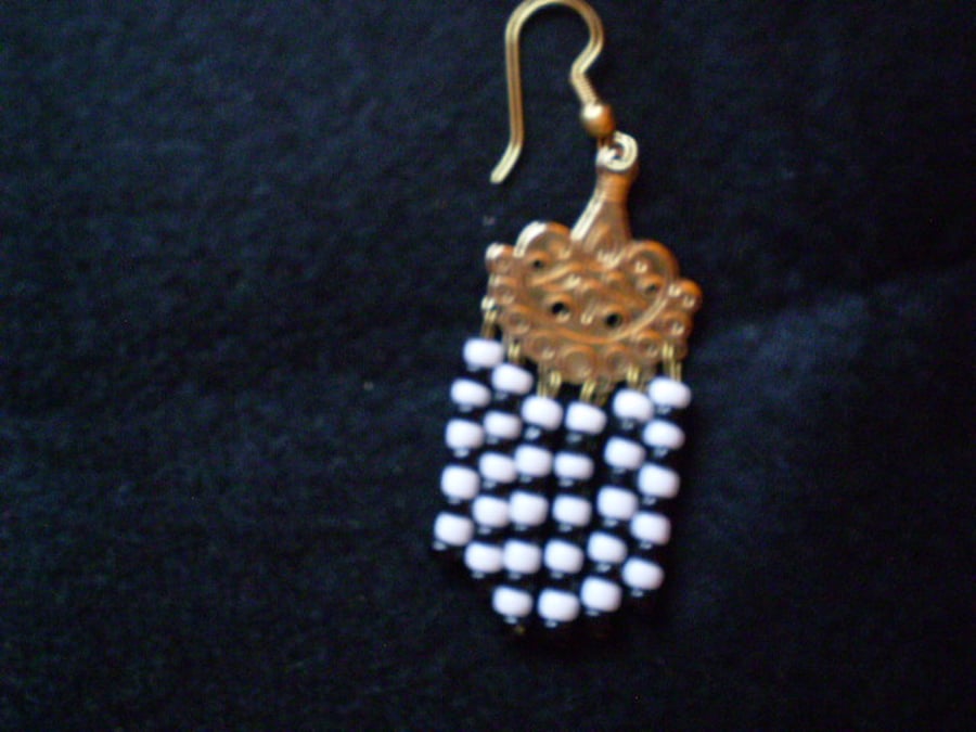 Quirky Black and White Seed Bead Dangling Earrings