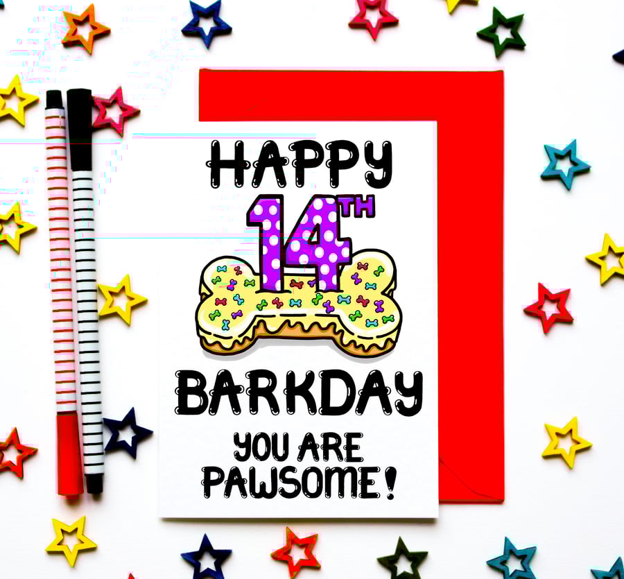 14th Birthday Card For The Dog, Birthday Card For Puppy, Furbaby, Pet