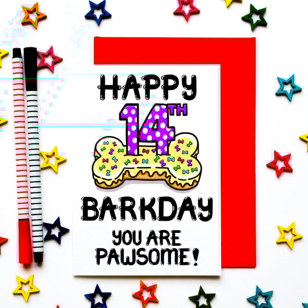 14th Birthday Card For The Dog, Birthday Card For Puppy, Furbaby, Pet