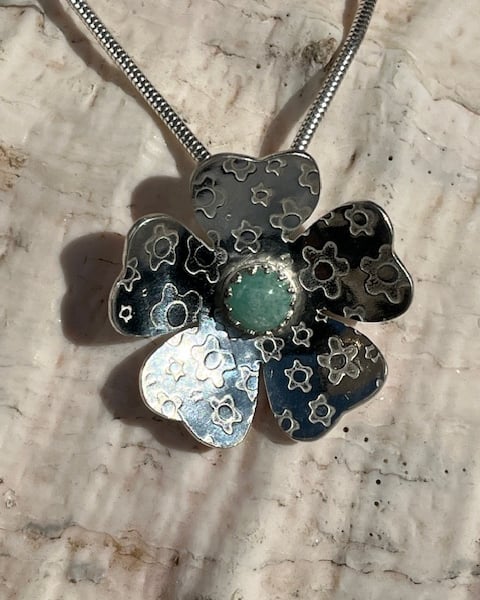 Flower pendant with amazonite