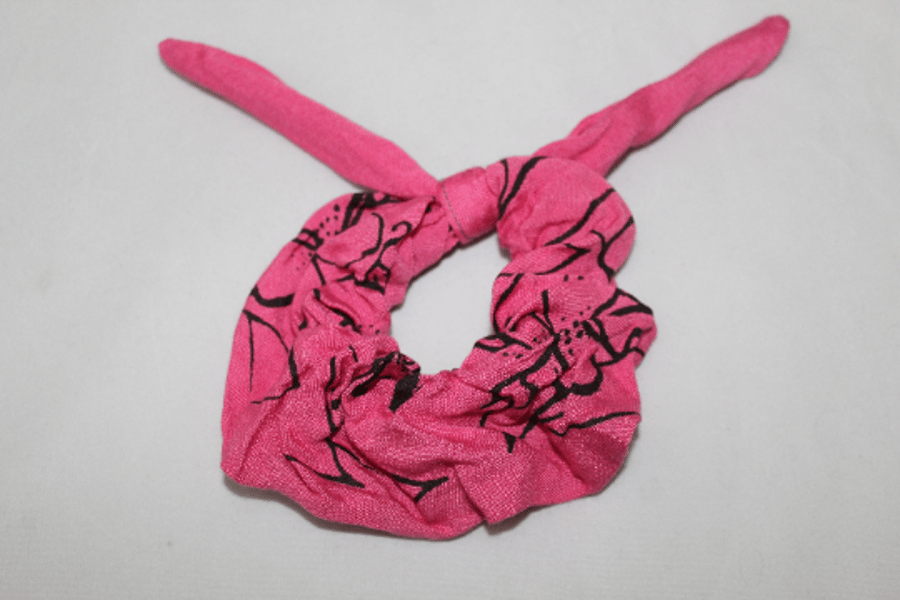 Elasticated hair scrunchie,hair tie,pink and black floral hand printed.gift
