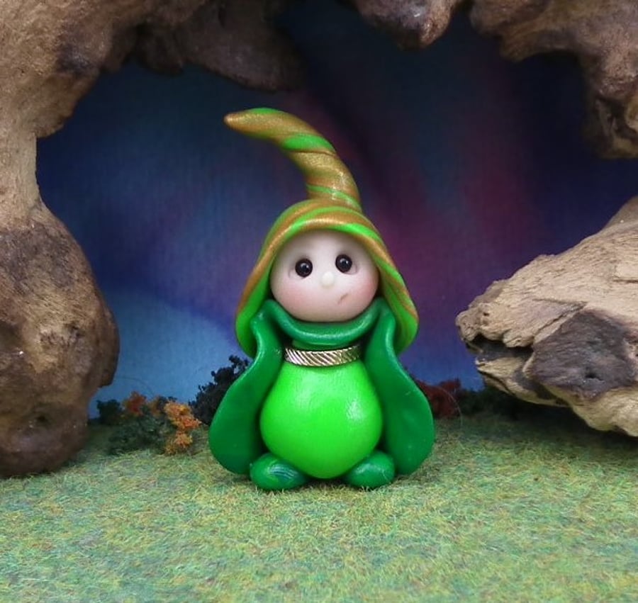 Tiny Garden Gnome 'Agnis' 1.5" OOAK Sculpt by Ann Galvin