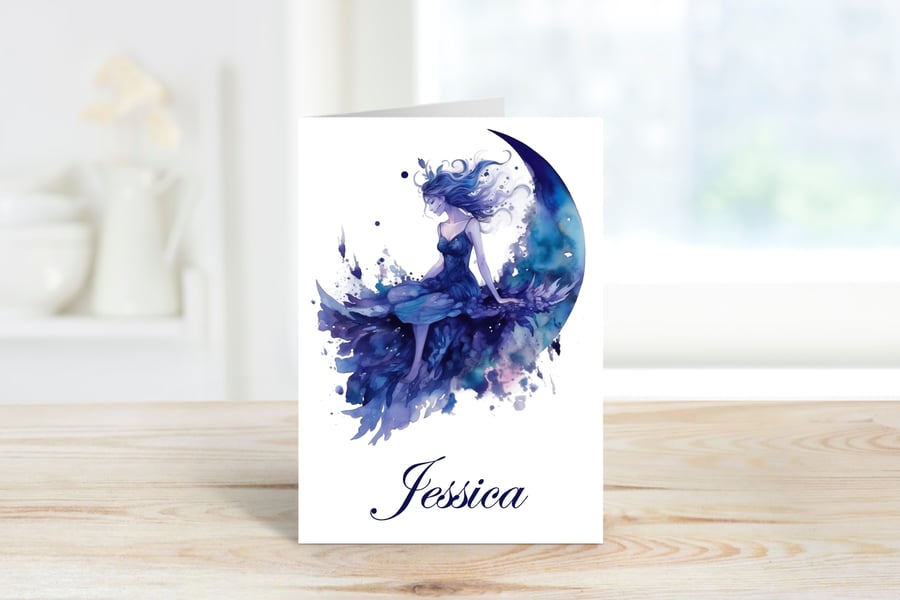 Personalised Celestial Fairy Greeting Card. Design 1