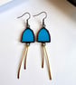 Blue eye-catching stained glass and hammered brass earrings, festival jewellery - Image 6