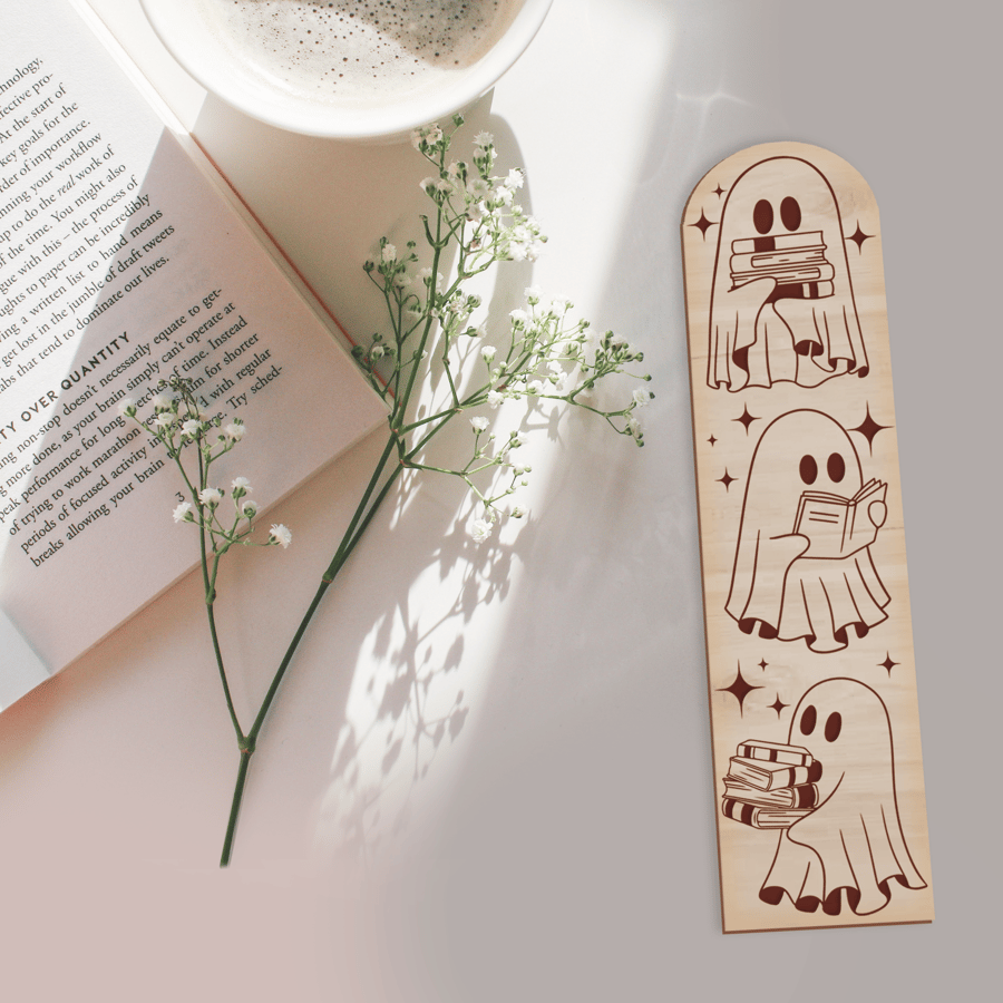 Ghost Bookmark - Ghost Bookmark Gift, Wooden Autumnal, Halloween, Fall Gift