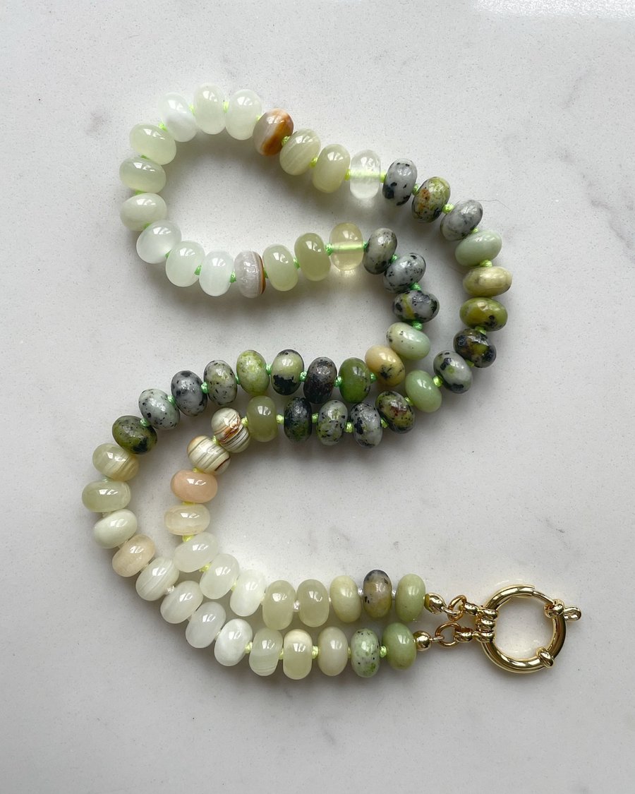 Holy Guacamole Hand Knotted Beaded Gemstone Necklace