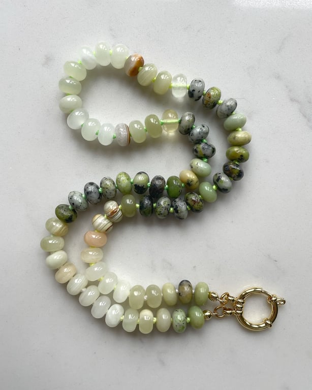 Holy Guacamole Hand Knotted Beaded Gemstone Necklace
