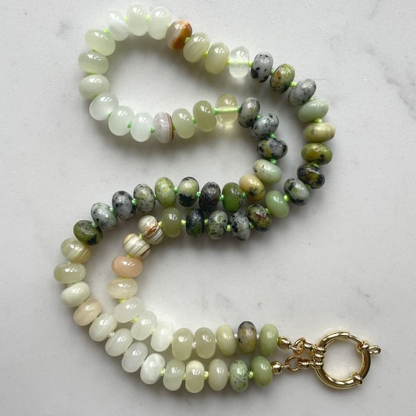 Holy Guacamole Hand Knotted Beaded Gemstone Necklace
