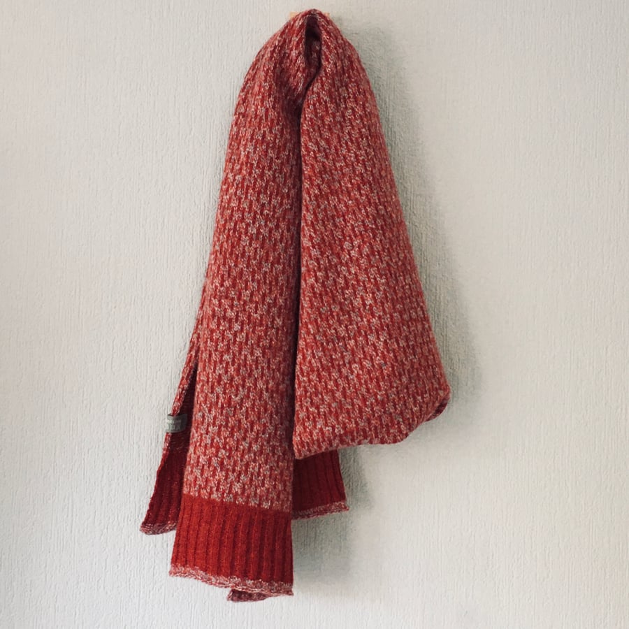 Scarf - super soft merino lambswool Nordic scarf in marled berry red and silver 