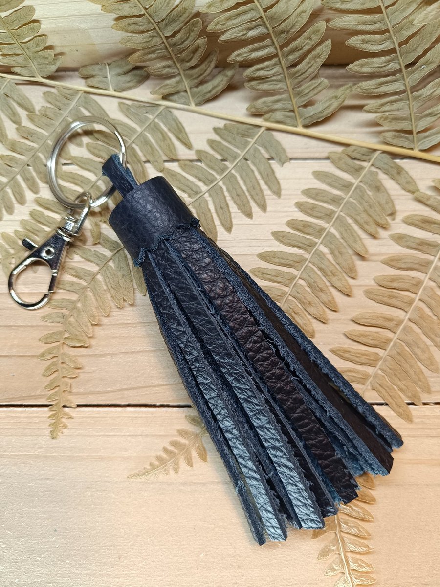 Real leather black tassel bag charm 
