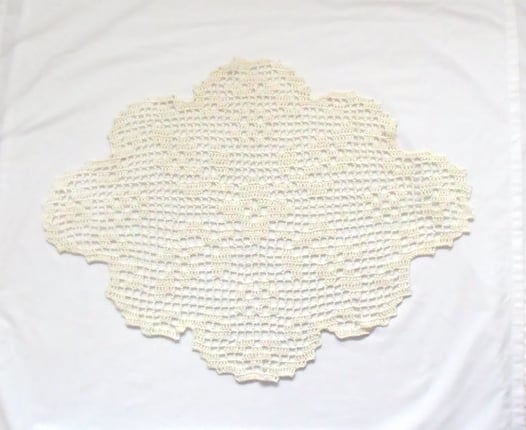 large oval filet crochet cream table cloth, crocheted floral table cover