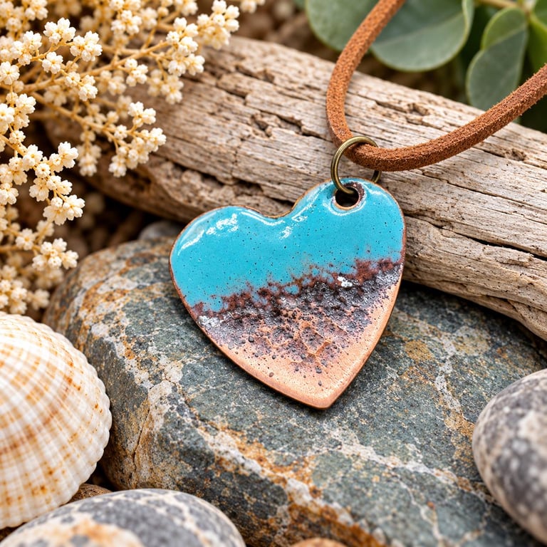Blue Enamel Copper pendant, Anglesey Coast Jewellery, Handmade Sea-Inspired Earr