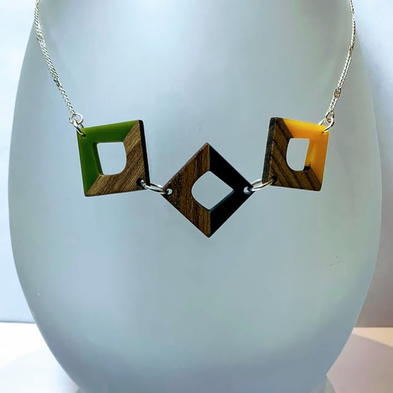 Walnut & Resin Rhombus Necklace.