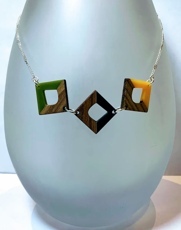 Walnut & Resin Rhombus Necklace.