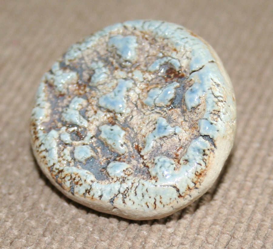 Handmade ceramic blue brown fossil brooch