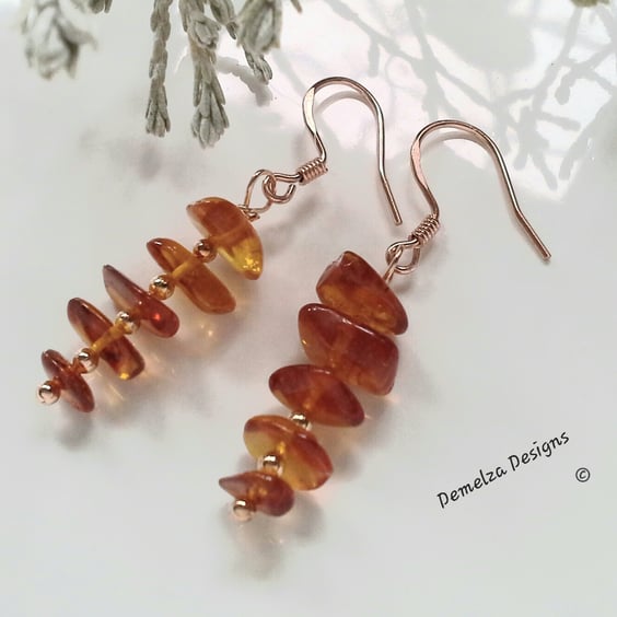 Baltic Amber Rose Gold Vermeil over 925 Sterling Silver Earrings