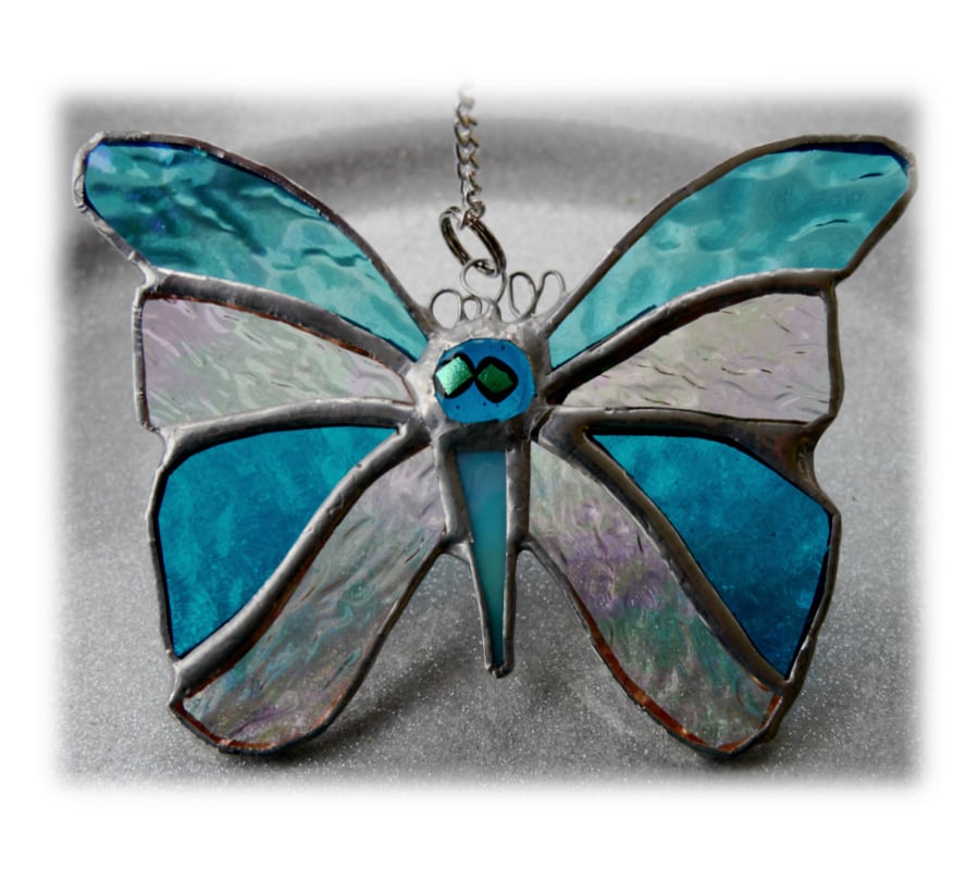Birthstone Butterfly Suncatcher Stained Glass Turquoise December 045