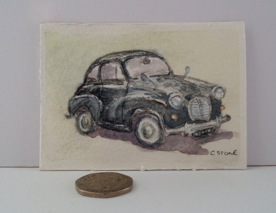 ACEO original watercolour Austin A30 Austin of England classic car