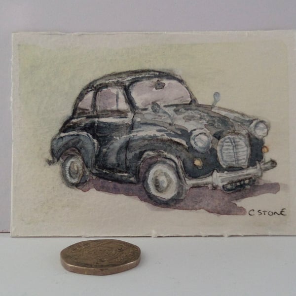 ACEO original watercolour Austin A30 Austin of England classic car