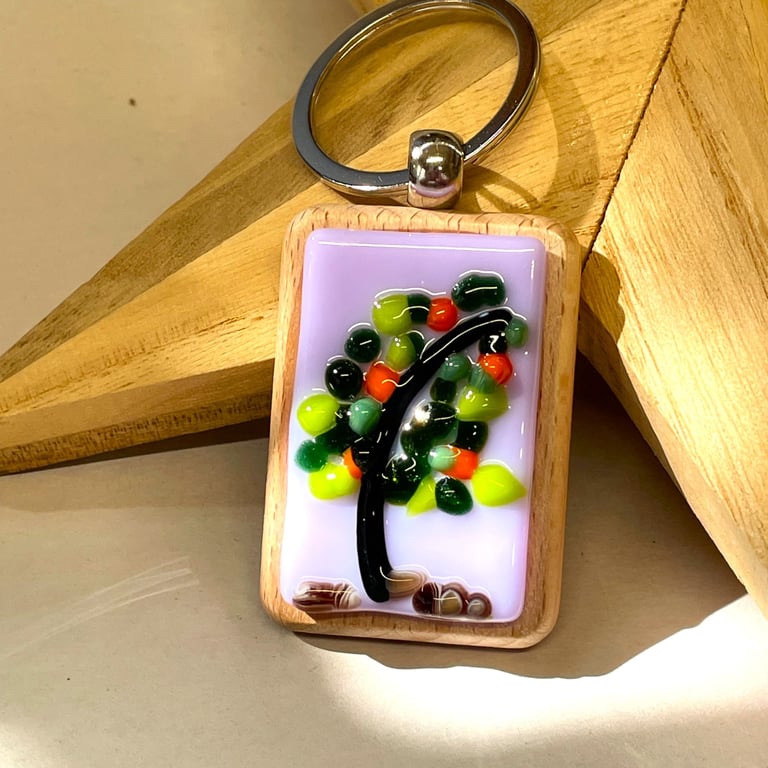 Fused glass lilac tree keyring 