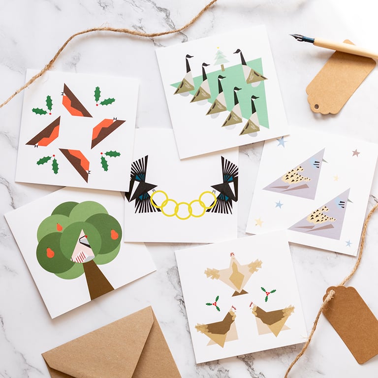 Pack of 6 small Christmas Cards - 12 Days of Christmas 1-6